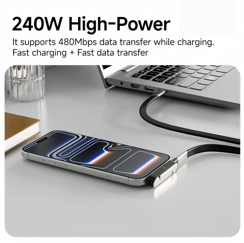 240W SuperCharge 360° Rotating Invisible Stand Detachable 2-in-1 Charging Cable