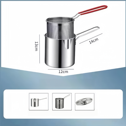 🏅🍟Personal Mini Deep Fryer Set – Stainless Steel Pot with Lift-Out Draining Basket & Food Tongs