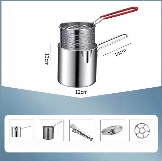 🏅🍟Personal Mini Deep Fryer Set – Stainless Steel Pot with Lift-Out Draining Basket & Food Tongs