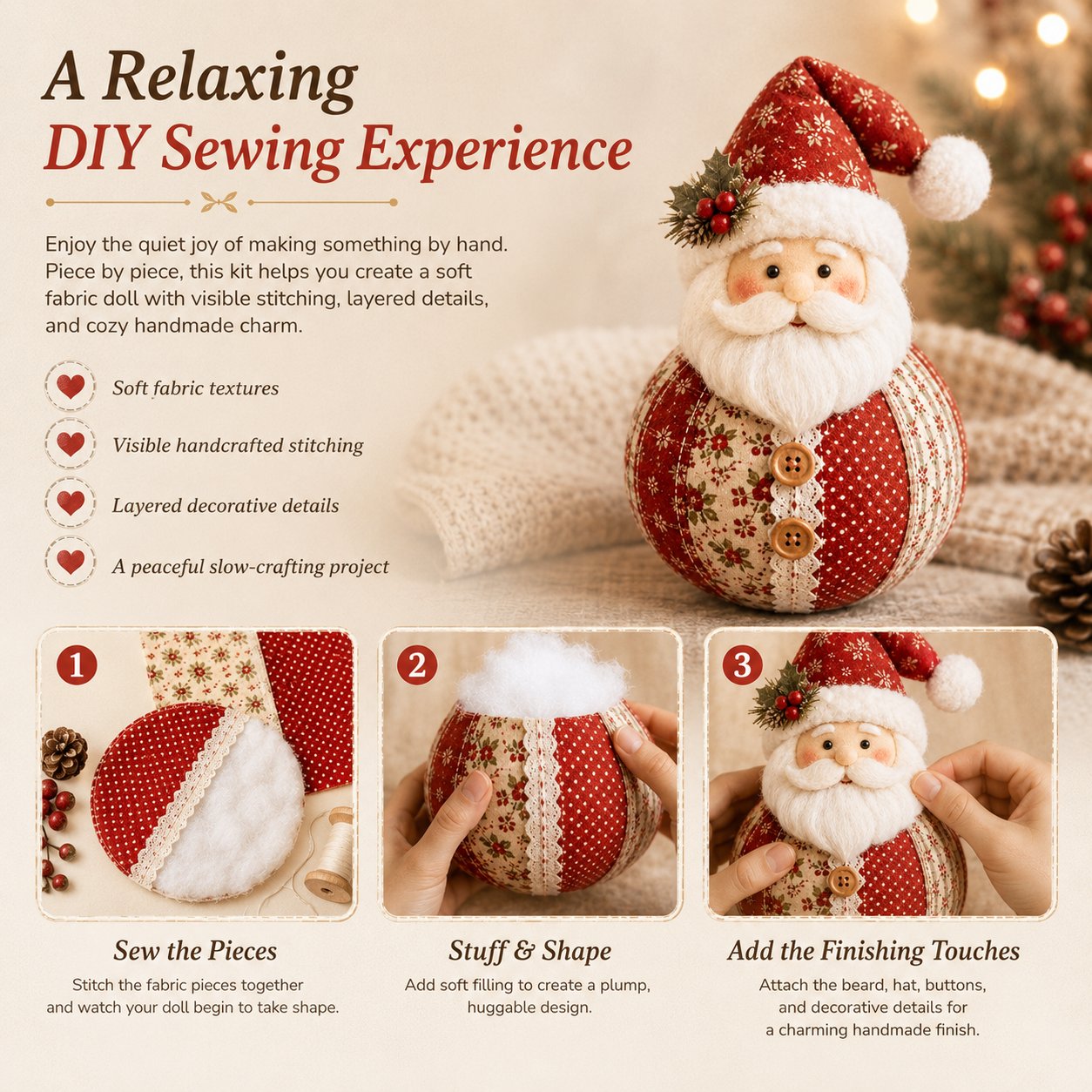 🔥 50% OFF - 🎄 Patchwork Fabric Doll DIY Kit