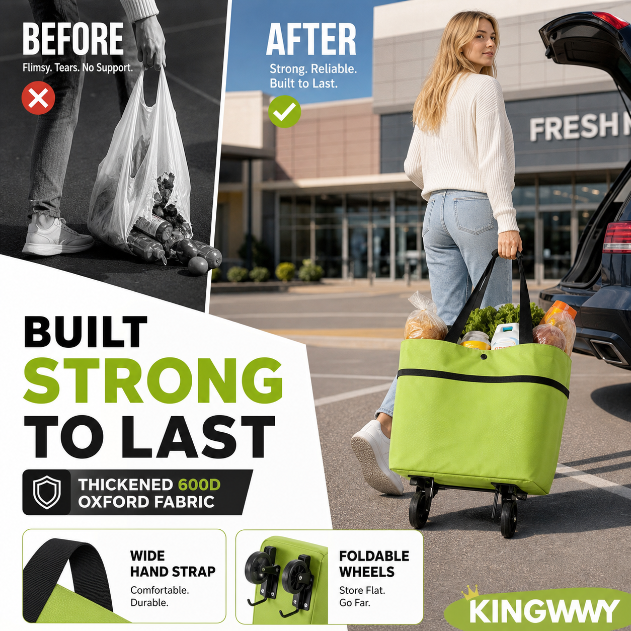 🎉 2026 Sale — Over 13,000 Sold!💞 2-in-1 Foldable Shopping Cart – Carry & Roll with Ease 🛒