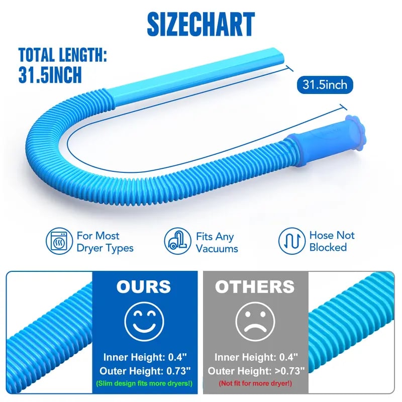 Dryer Vent Cleaner kit Dryer Lint Vacuum Attachment with Stretch Universal Connector, Dryer Vent Cleaning Tool Vacuum Hose Lint Remover, Blue
