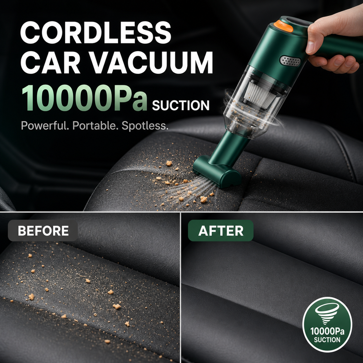 📢📢53% OFF !! ⏰ Cordless Car Vacuum – 10000Pa Suction & 4000mAh Battery 🚗