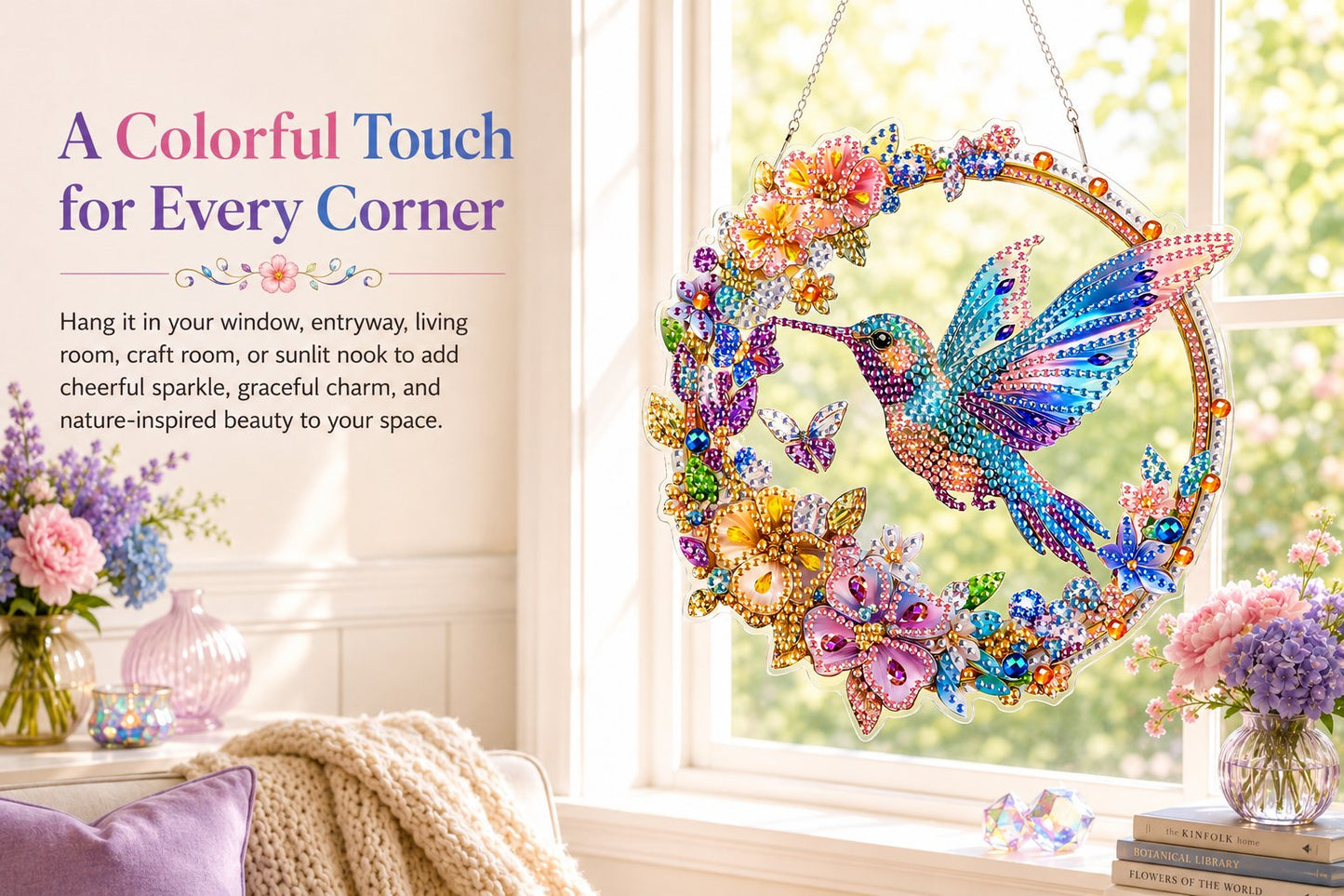 💥 Hummingbird Diamond Art Hanging Ornament Kit – Sparkling DIY Window Ornament 🐦✨