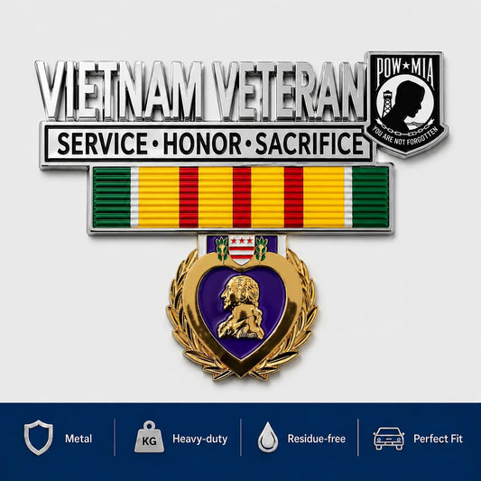 🇪🇸  Promoción: 49% DE DESCUENTO 🎖️- Insignia metálica de emblema para coche "Tributo al veterano de Vietnam"