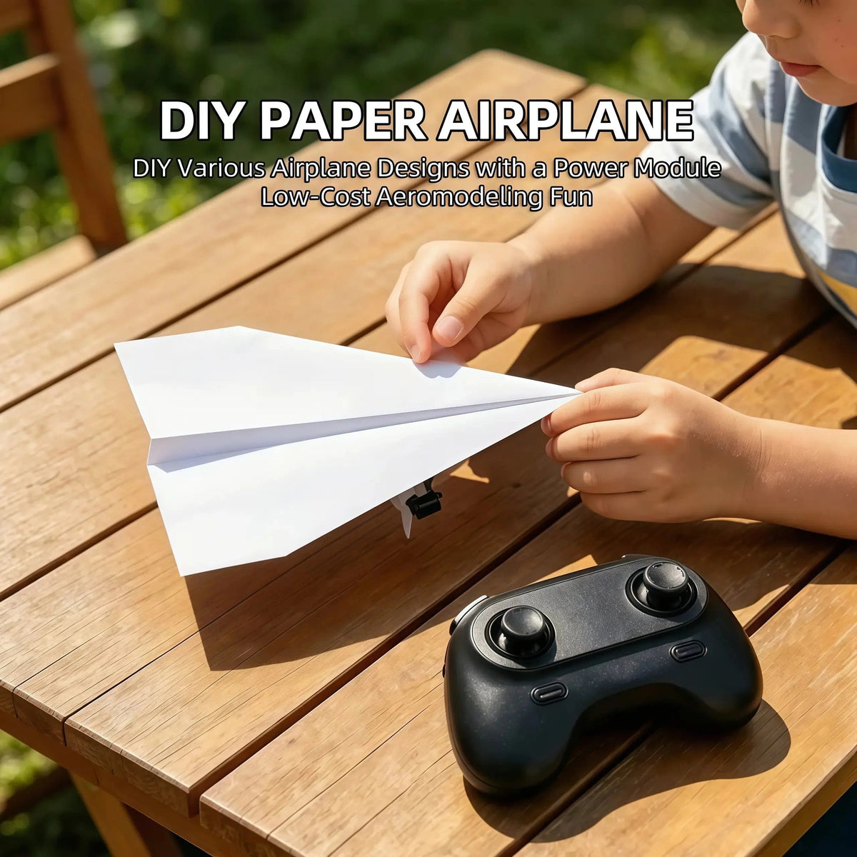 Power-Up RC Paper Airplane Kit with Gyro Stabilizer – DIY Electric Remote Control Plane with Dual Propellers, Lightweight Foldable Flying STEM Toy