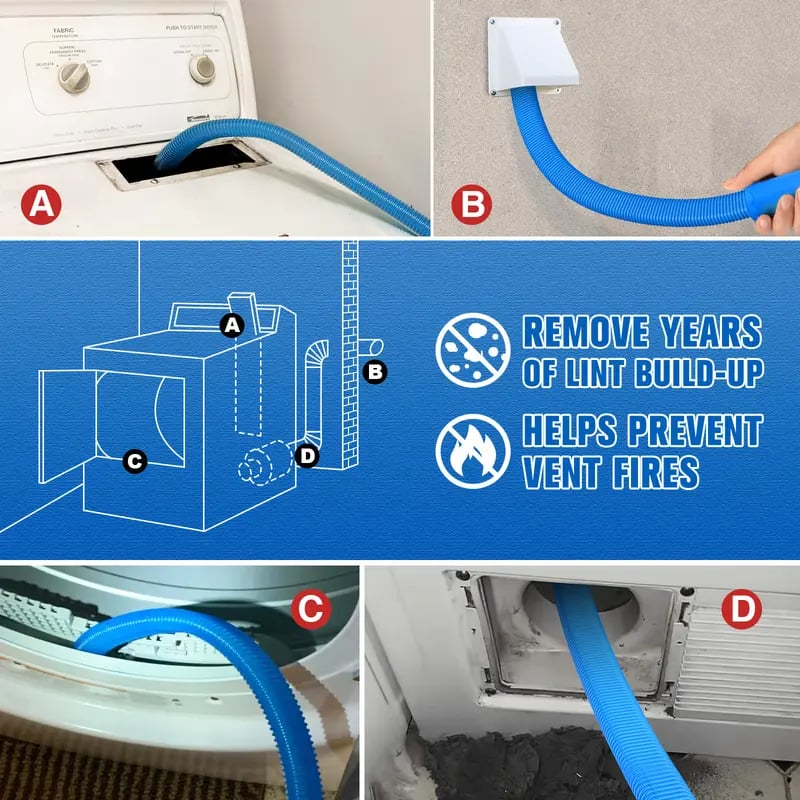Dryer Vent Cleaner kit Dryer Lint Vacuum Attachment with Stretch Universal Connector, Dryer Vent Cleaning Tool Vacuum Hose Lint Remover, Blue