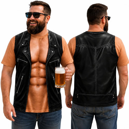 😎 Illusion Six-Pack Abs Biker Vest T-Shirt | Funny Gag & Streetwear Tee