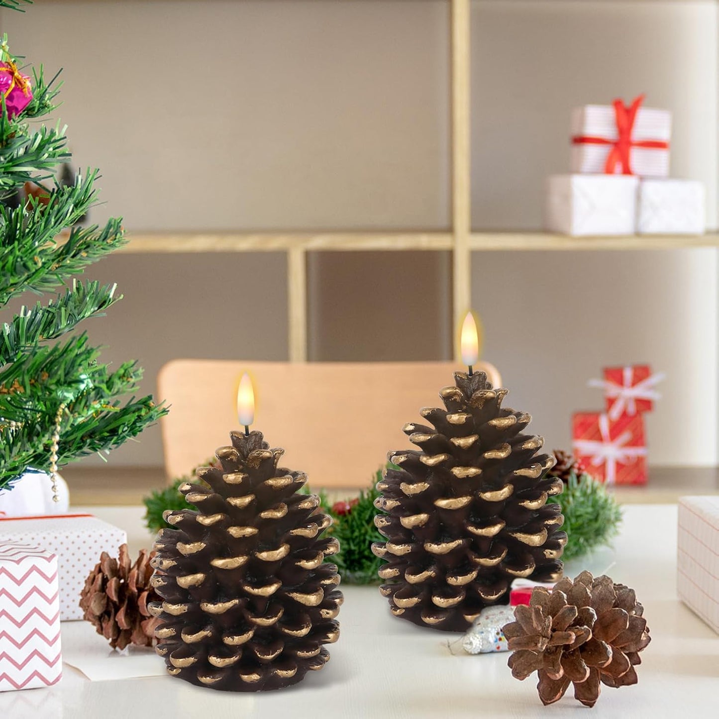 🎅2026 Christmas Promos🔥Flameless Pinecone Candles Battery Operated
