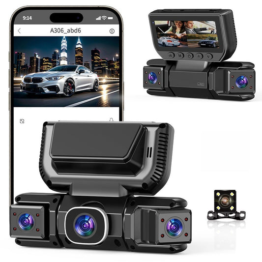 🔥Cámara de salpicadero DVR para coche de 360° con WiFi y 4 canales