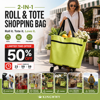 🎉 2026 Sale — Over 13,000 Sold!💞 2-in-1 Foldable Shopping Cart – Carry & Roll with Ease 🛒
