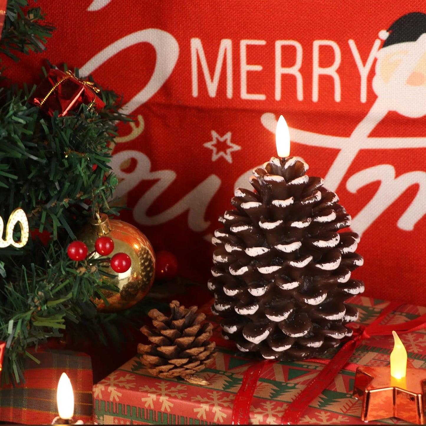 🎅2026 Christmas Promos🔥Flameless Pinecone Candles Battery Operated