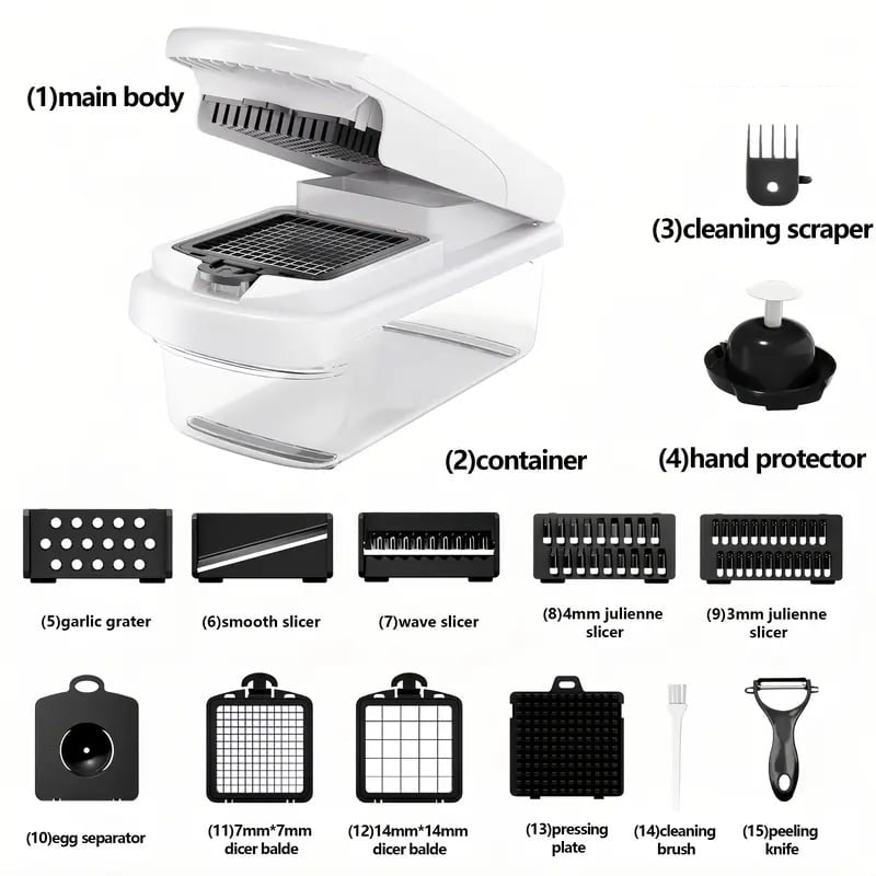 🥕15-in-1 Vegetable Chopper | Multifunctional Food Cutter with Container