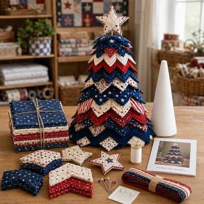 🔥50% OFF - 🎄Americana Christmas Tree Quilt Kit – Easy Layered Fabric Holiday Décor for Quilting Lovers