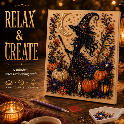 🎃 Mystical Witch & Pumpkin 5D Diamond Painting Kit