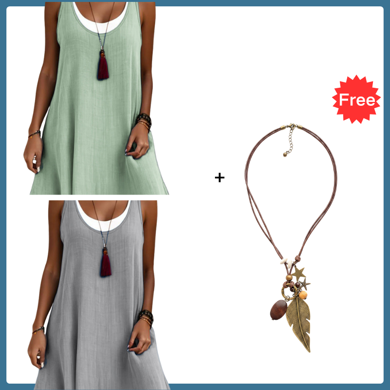 ⏰Summer Hot Sale 50% OFF💃Women's Casual Loose Sleeveless Fake Two Piece Tank Dress