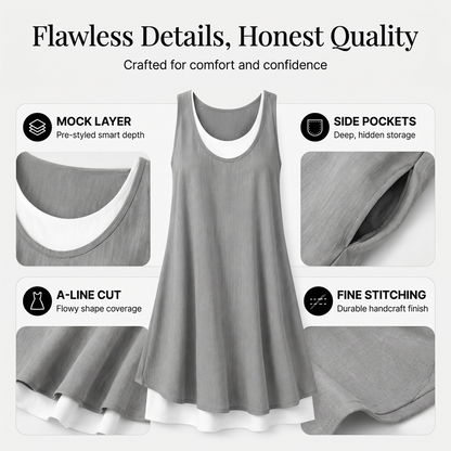 ⏰Summer Hot Sale 50% OFF💃Women's Casual Loose Sleeveless Fake Two Piece Tank Dress