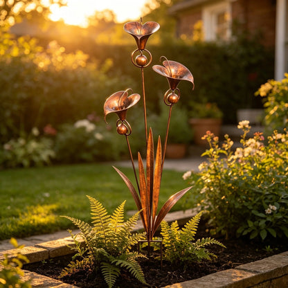 🏡Three Calla Lilies Garden Stake with Bells
