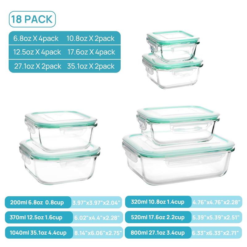 🔥18 Pack Glass Food Storage Containers with Lids🚨-Glass jars that are microwave, oven, and freezer safe!