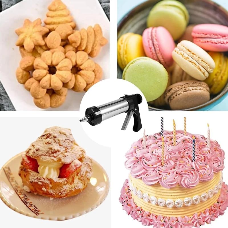 Stainless Steel Cookie Press with 13 Discs & 8 Nozzles