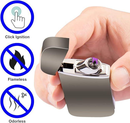 Metal Electric Lighter, Dual Arc, Windproof, LED Battery Indicator, Automatic Protection