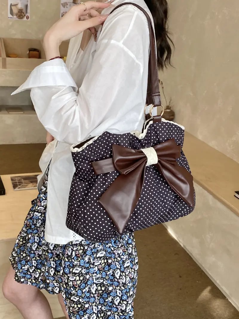 Trendy Fashion Large Capacity Polka Dot Bow Decor Bag