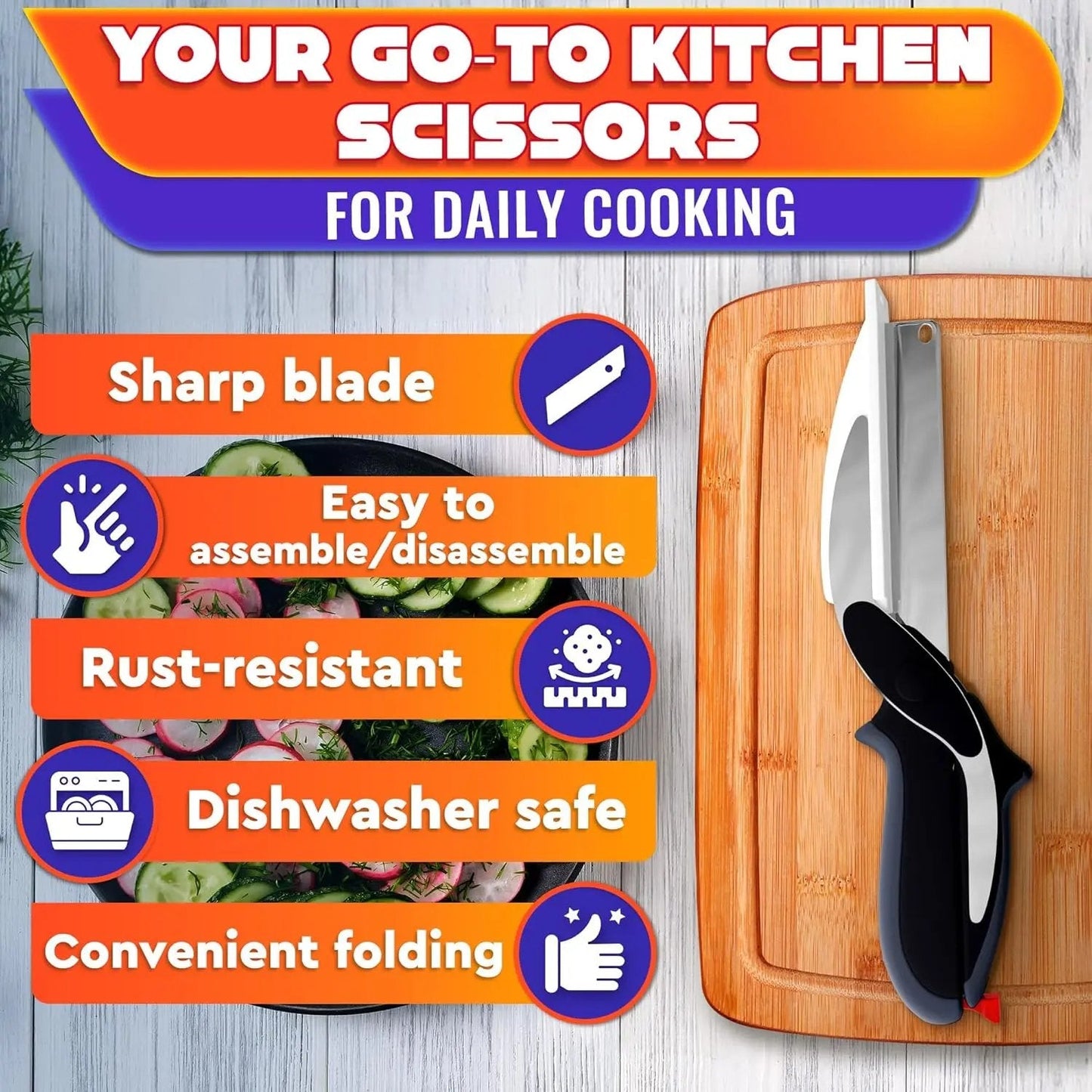 ✂️ 2-in-1 Kitchen Scissors with Built-in Cutting Board | All-in-One Cooking Helper