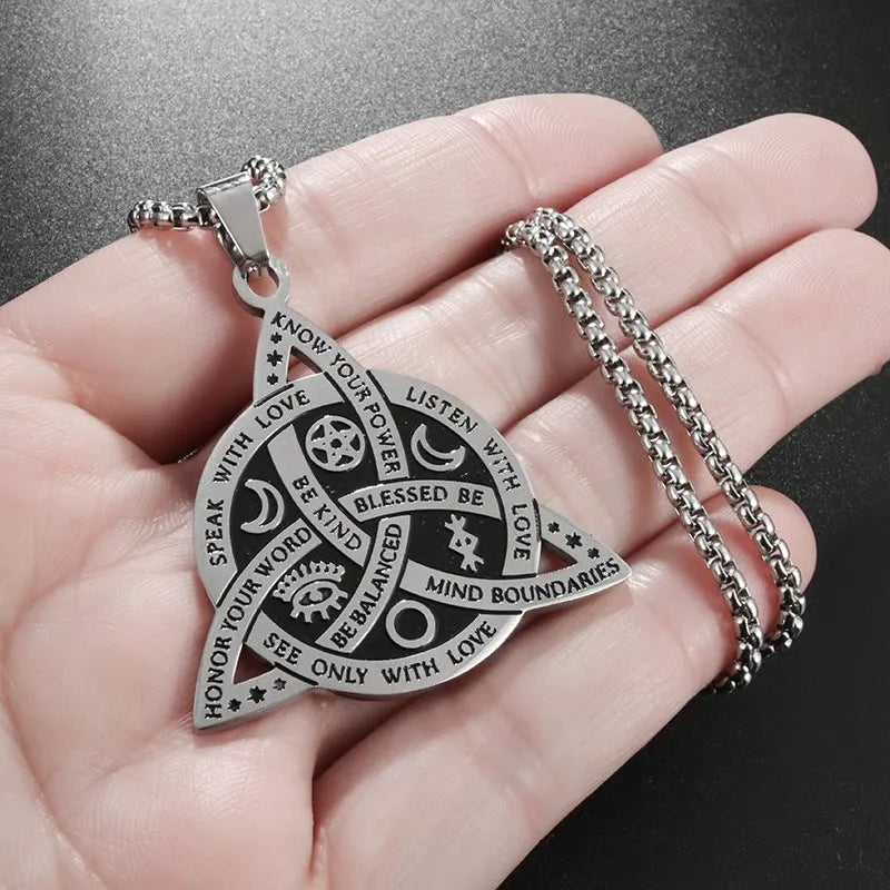 Steel and titanium Triple Goddess Triquetra Necklace Celtic Knot Irish Christian Trinity Knot Pendant