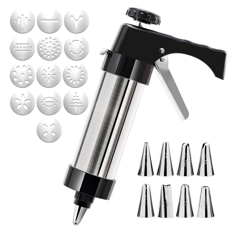 Stainless Steel Cookie Press with 13 Discs & 8 Nozzles