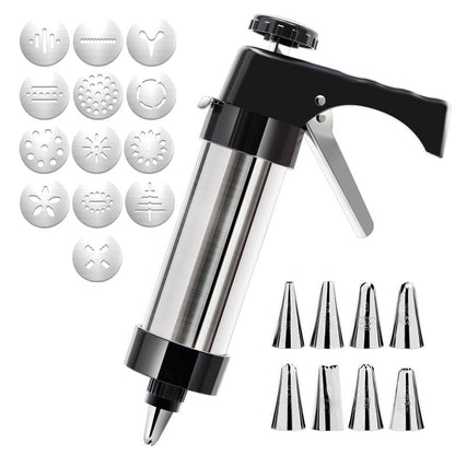 Stainless Steel Cookie Press with 13 Discs & 8 Nozzles