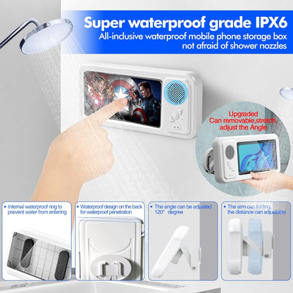 🔥Waterproof Bluetooth Shower Phone Holder - 480° Rotation with Speaker