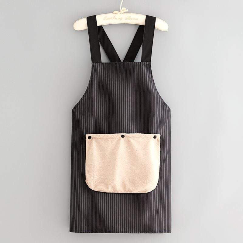 Unisex apron with pockets, featuring a cross-back strap design and including a towel