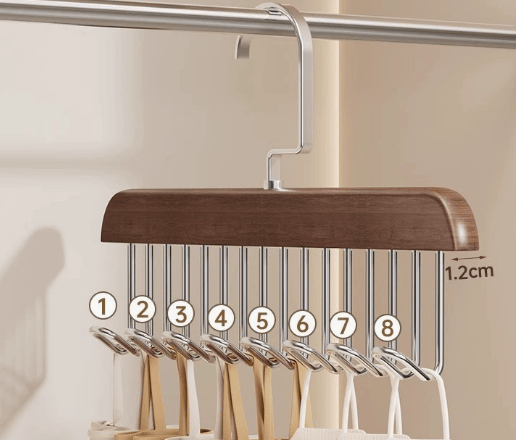 Multi-Functional Wooden Vintage Wardrobe Hanger with 8 Hooks