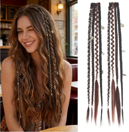 Boho Dreadlock Clip in Hair Extensions with Beads and Charms