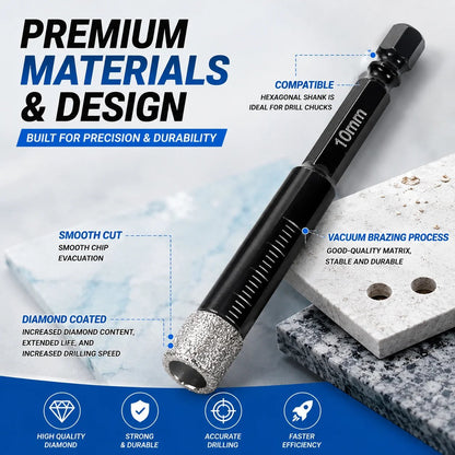 🔥6 Pcs Diamond Drill Bits Set, 1/4 5/6 3/8 1/2 Inch Brazed Diamond Drill Bits for Precision Drilling in Tile Ceramic Glass Granite Marble Masonry