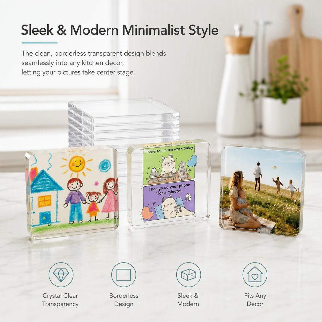 🧲📸 10-Pcs Magnetic Clear Acrylic Photo Frames DIY Fridge Magnets