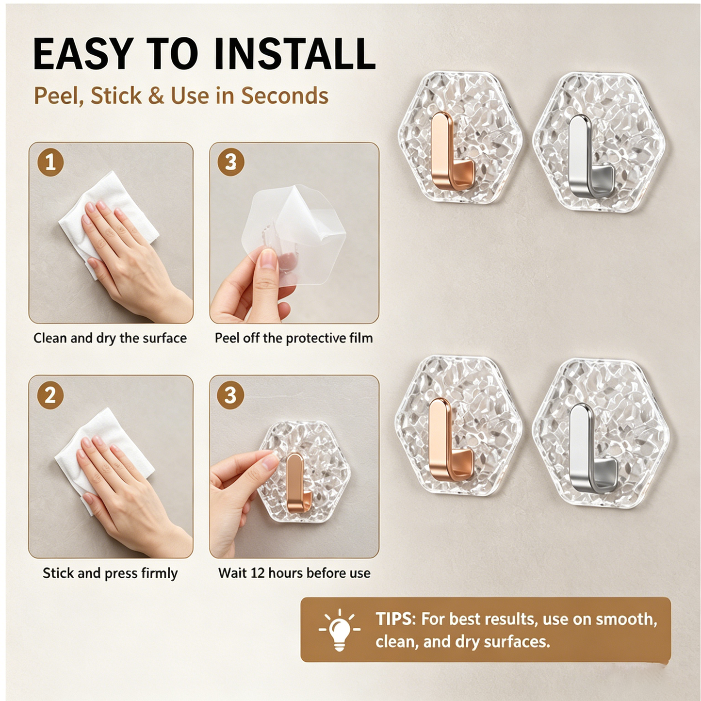 10PCS Modern Hexagon Adhesive Hooks