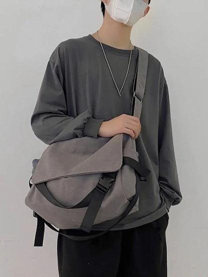 Solid Color Trendy Versatile Crossbody Bag with Cartoon Charm