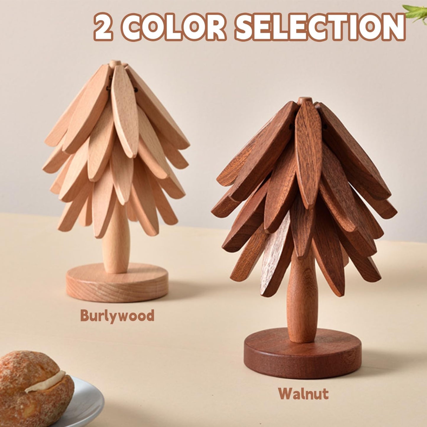 ✨🎄Natural Tree Trivet Set - 4 Wooden Trivets & 1 Stand Like a Christmas Tree🎄