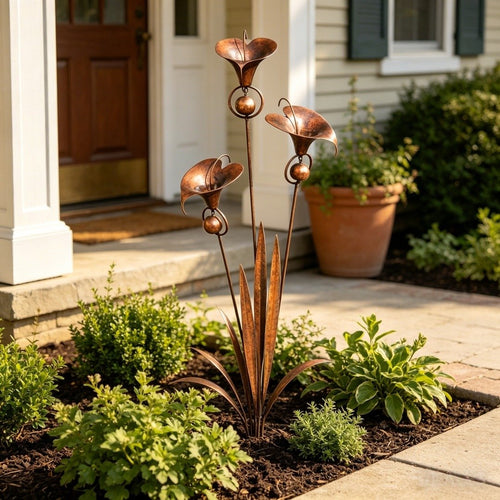 🏡Three Calla Lilies Garden Stake with Bells