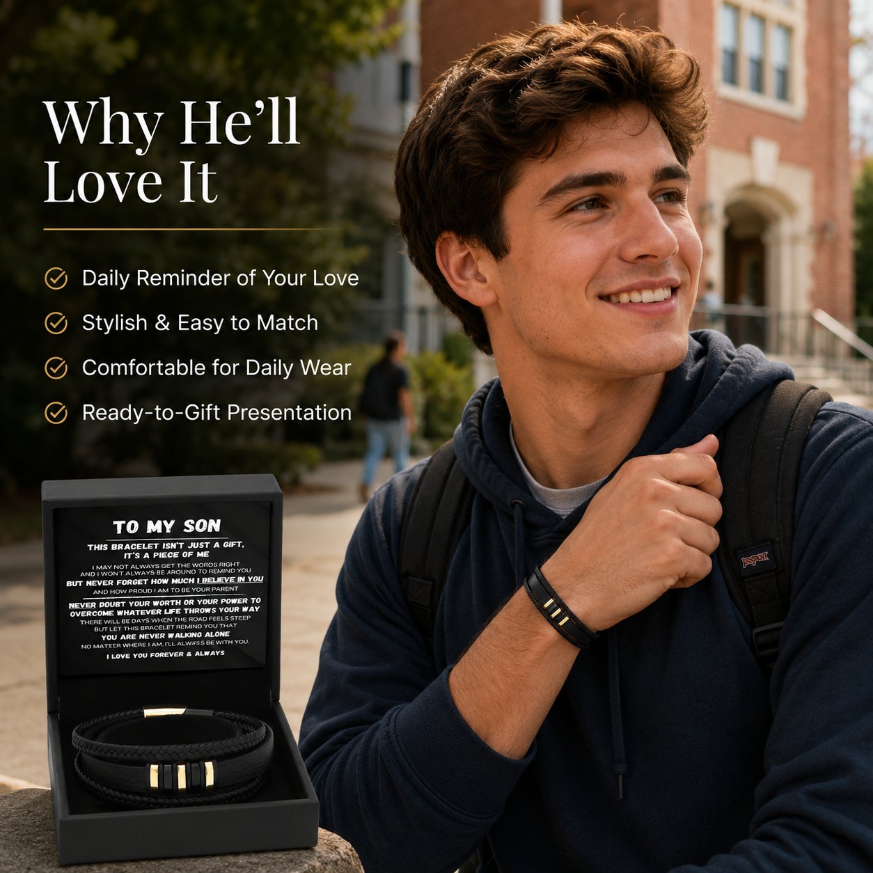 🖤To My Son — Never Walk Alone Braided Bracelet Set 🎁Free Gift