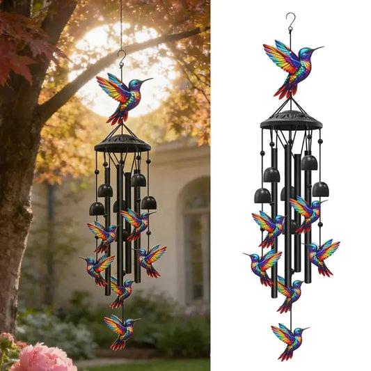 🔥Último día 60% DE DESCUENTO🔥-🐦Campana de viento vintage de colibrí colorida con tubos de metal y cascabeles