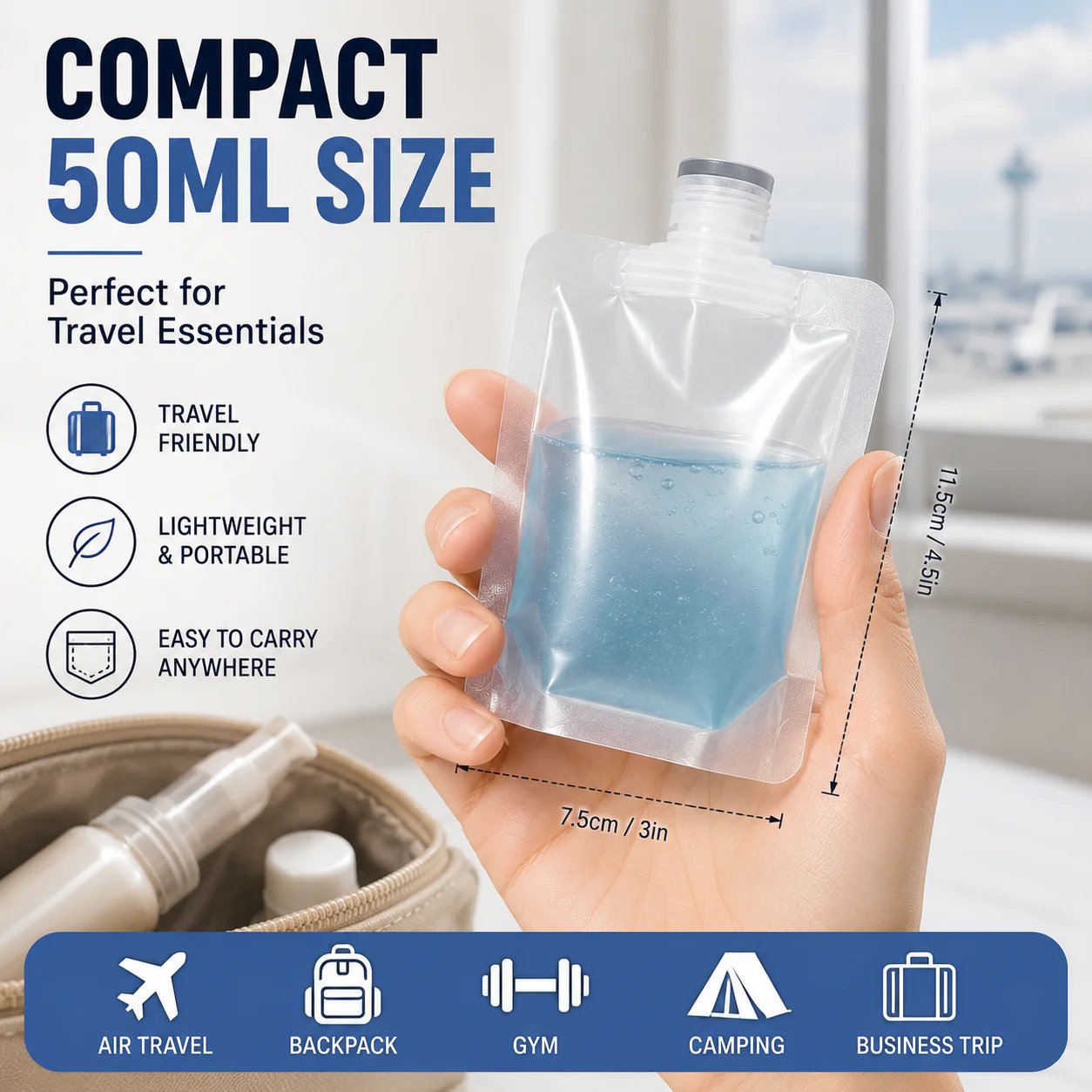 12 Counts Reusable Plastic Pouches — Versatile Liquid Carriers for Travel, Picnics & Outings
