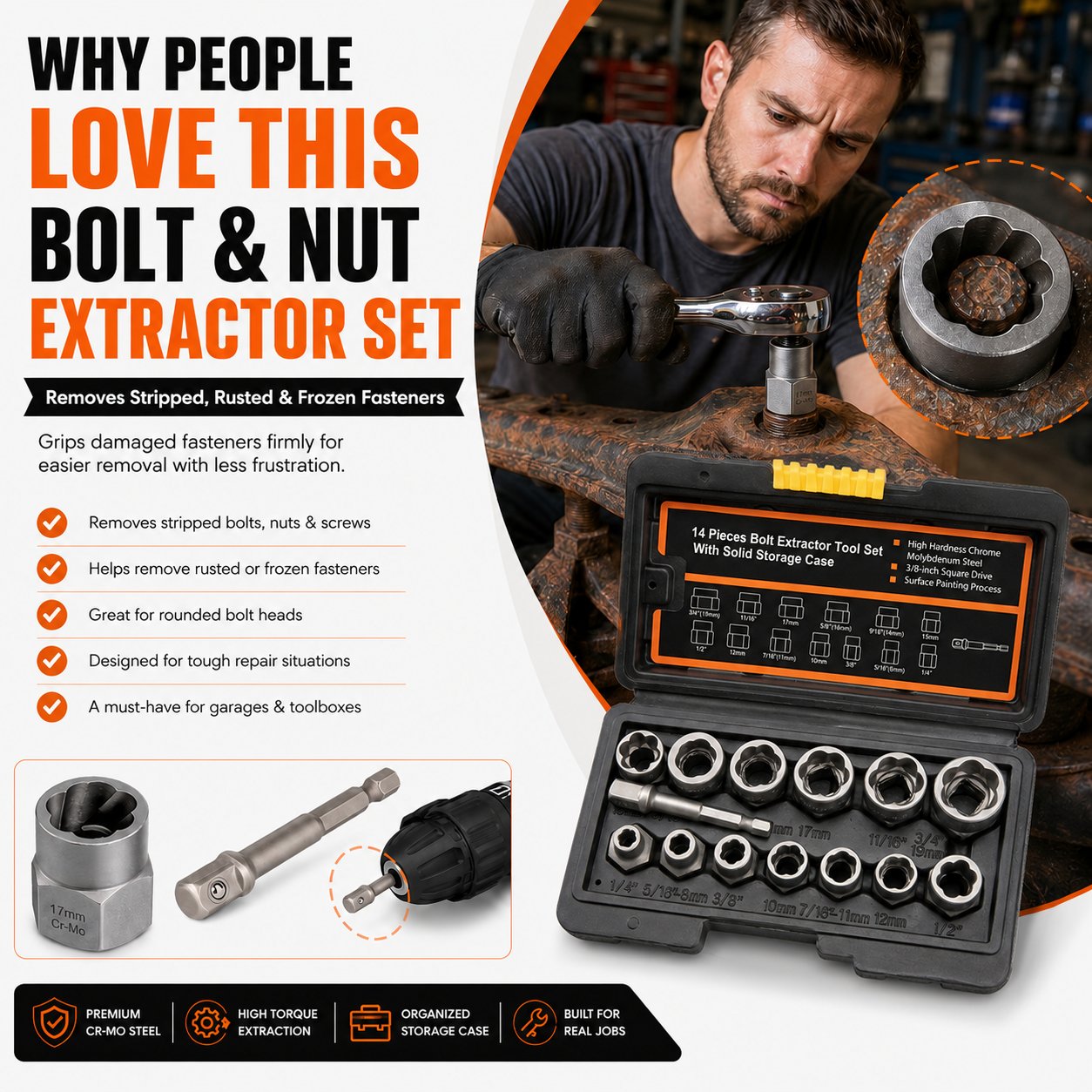 🧰13+1 PCS Bolt & Nut Extractor Set🔩