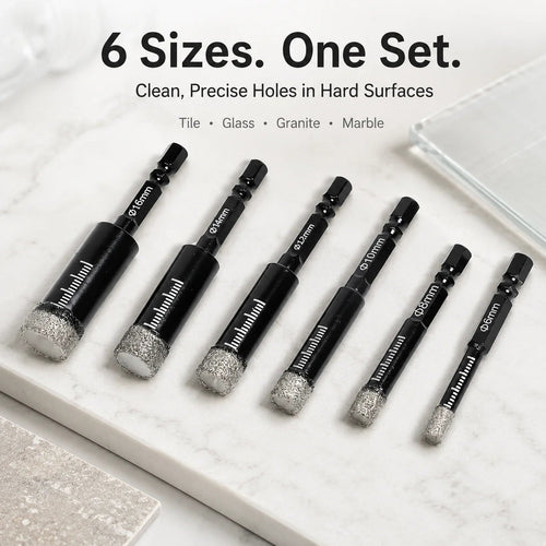 🔥6 Pcs Diamond Drill Bits Set, 1/4 5/6 3/8 1/2 Inch Brazed Diamond Drill Bits for Precision Drilling in Tile Ceramic Glass Granite Marble Masonry
