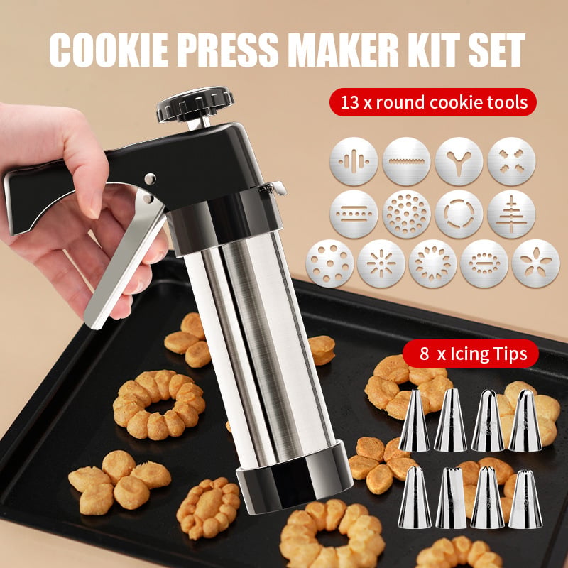 Stainless Steel Cookie Press with 13 Discs & 8 Nozzles