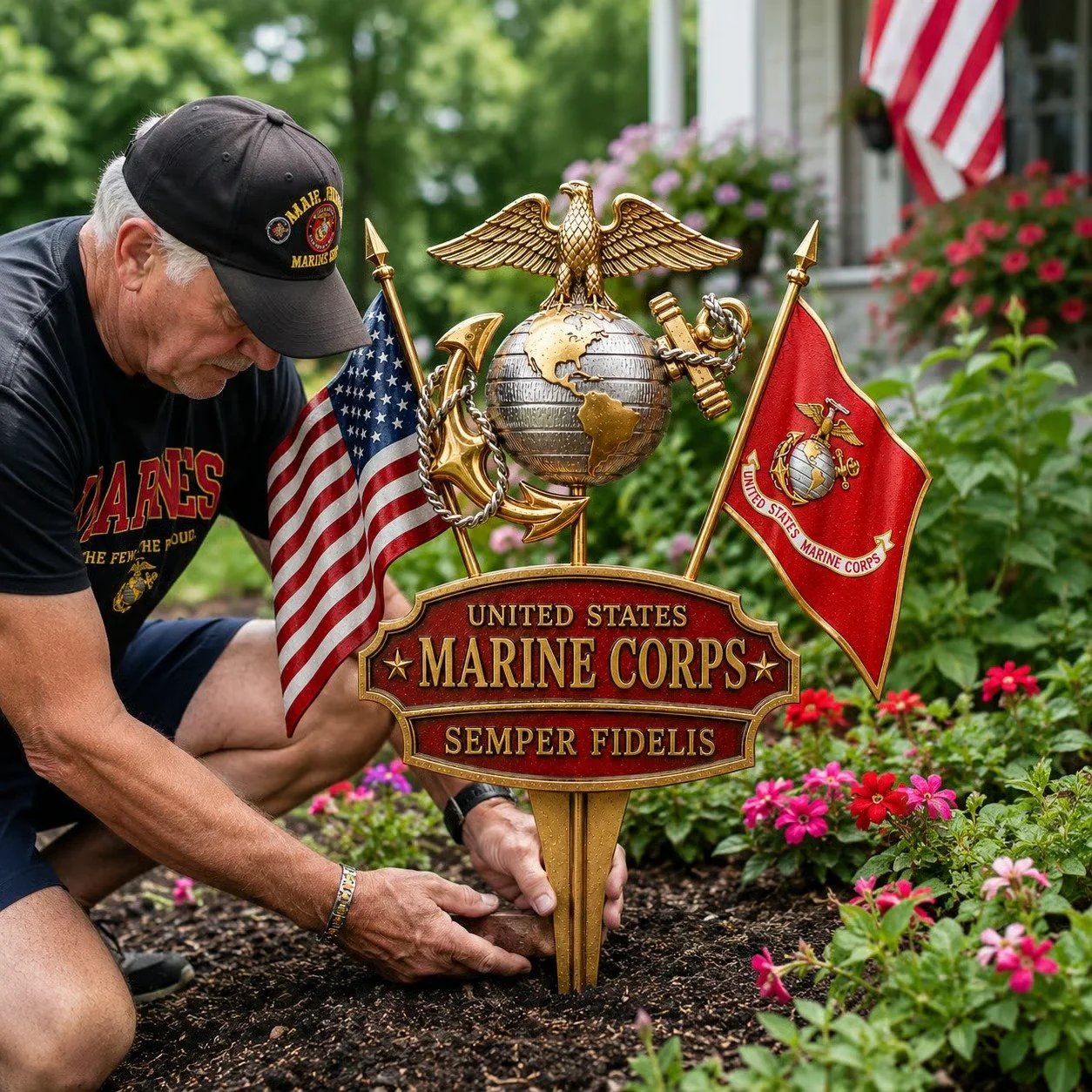 🎖️-US Marine Corps Semper Fidelis Tribute Garden Stake - ✈️