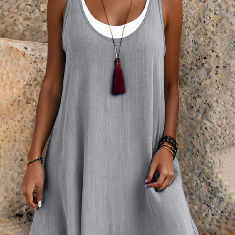 ⏰Summer Hot Sale 50% OFF💃Women's Casual Loose Sleeveless Fake Two Piece Tank Dress