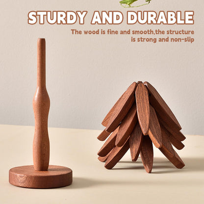 ✨🎄Natural Tree Trivet Set - 4 Wooden Trivets & 1 Stand Like a Christmas Tree🎄