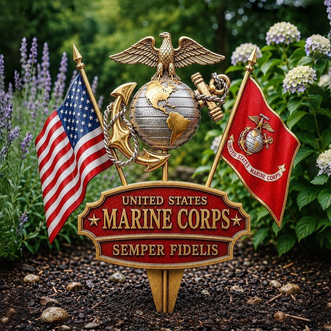 🎖️-US Marine Corps Semper Fidelis Tribute Garden Stake - ✈️
